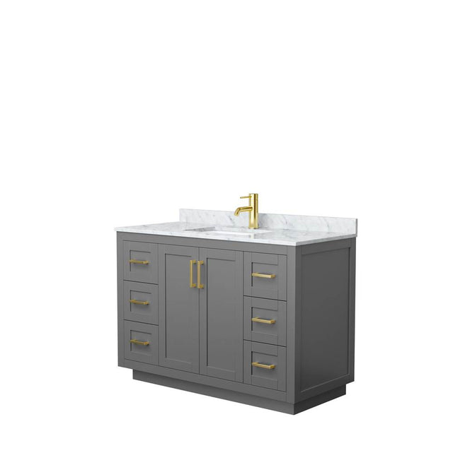 Wyndham Collection - Miranda 48 Inch Single Bathroom Vanity in Dark Gray, White Carrara Marble Countertop, Undermount Square Sink, Brushed Gold Trim