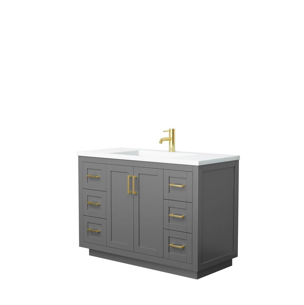 Wyndham Collection - Miranda 48 Inch Single Bathroom Vanity in Dark Gray, 1.25 Inch Thick Matte White Solid Surface Countertop, Integrated Sink, Brushed Gold Trim