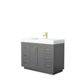 Wyndham Collection - Miranda 48 Inch Single Bathroom Vanity in Dark Gray, 4 Inch Thick Matte White Solid Surface Countertop, Integrated Sink, Brushed Gold Trim