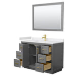 Miranda 48 Inch Single Bathroom Vanity in Dark Gray, White Cultured Marble Countertop, Undermount Square Sink, Brushed Gold Trim, 46 Inch Mirror