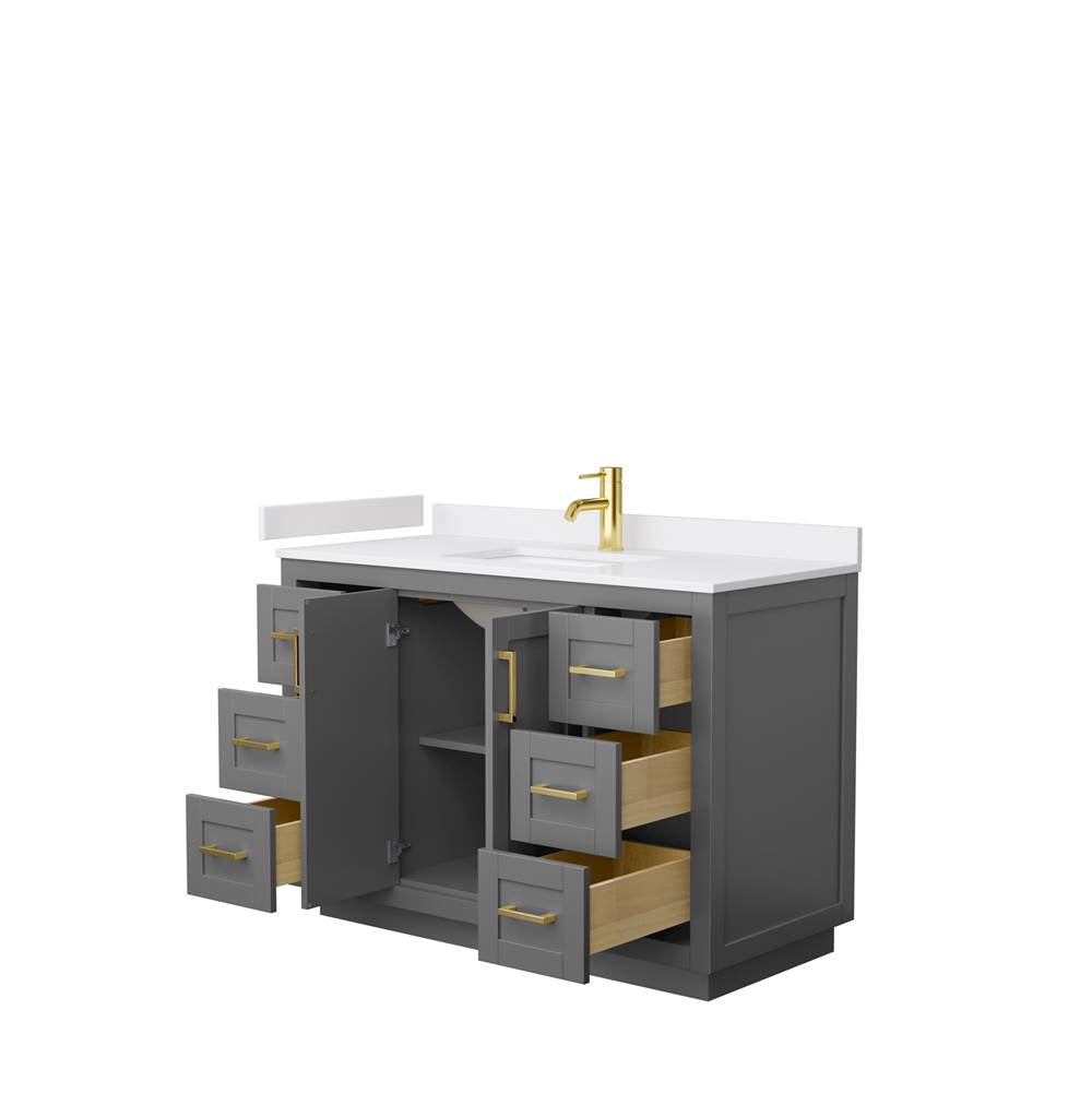 Miranda 48 Inch Single Bathroom Vanity in Dark Gray, White Cultured Marble Countertop, Undermount Square Sink, Brushed Gold Trim