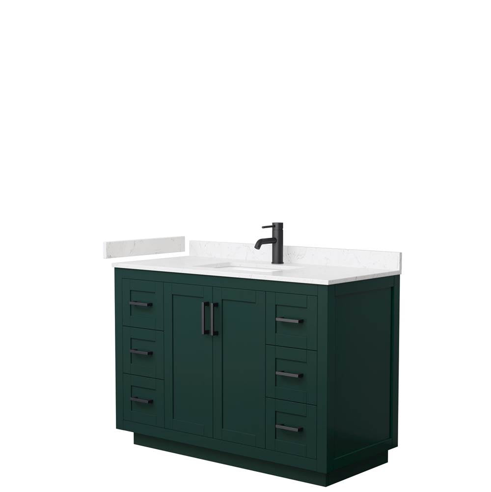 Wyndham Collection - Miranda 48 Inch Single Bathroom Vanity in Green, Carrara Cultured Marble Countertop, Undermount Square Sink, Matte Black Trim