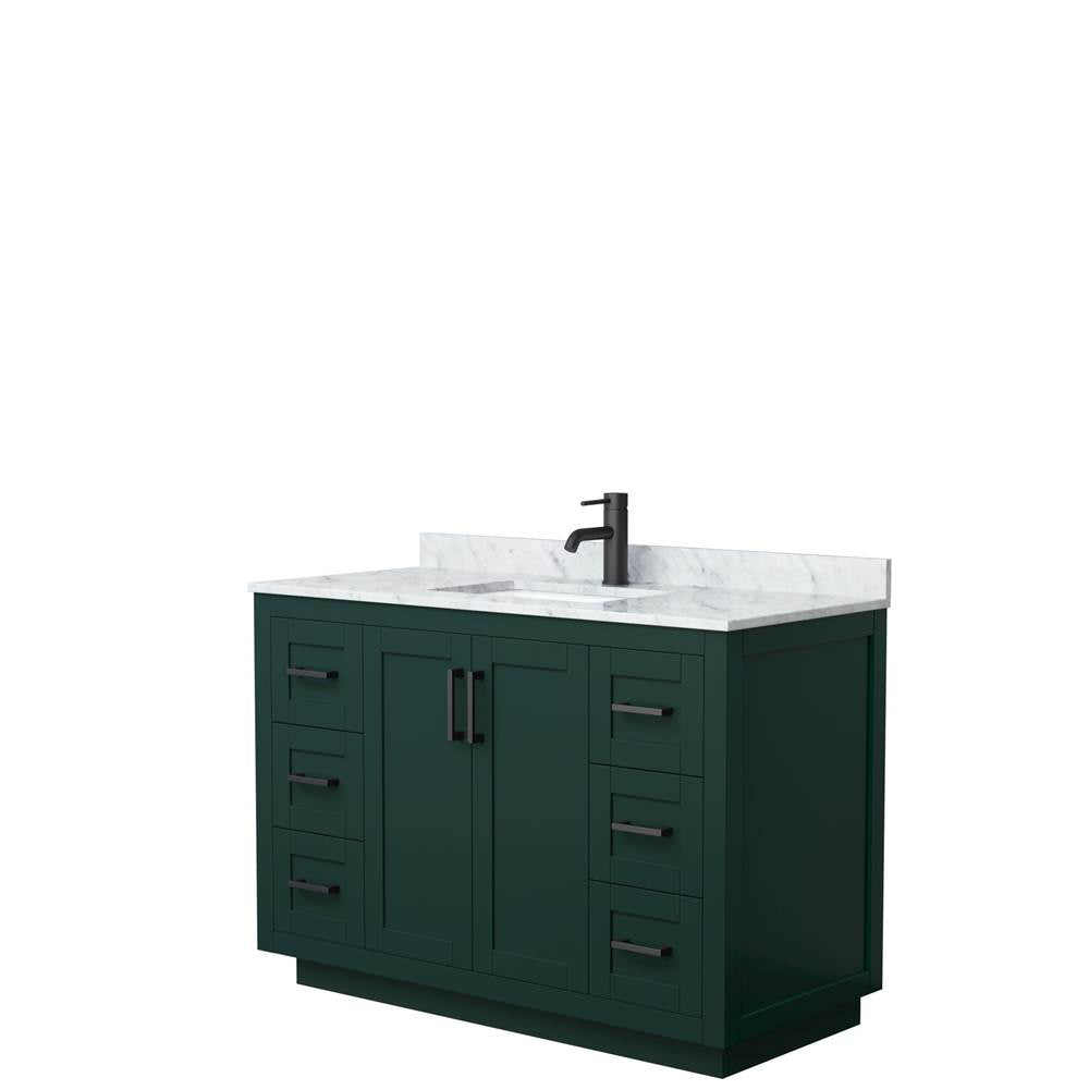 Wyndham Collection - Miranda 48 Inch Single Bathroom Vanity in Green, White Carrara Marble Countertop, Undermount Square Sink, Matte Black Trim