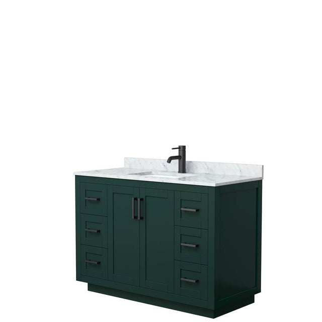 Wyndham Collection - Miranda 48 Inch Single Bathroom Vanity in Green, White Carrara Marble Countertop, Undermount Square Sink, Matte Black Trim