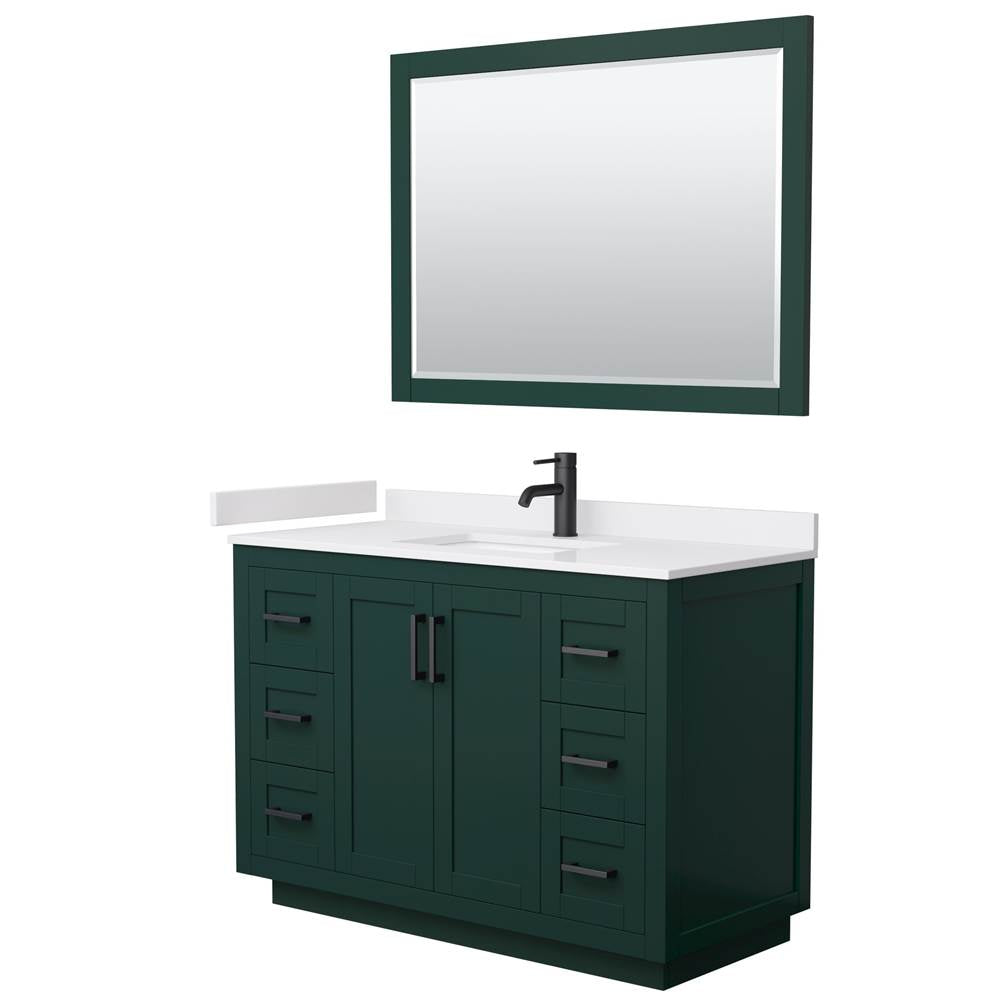 Wyndham Collection - Miranda 48 Inch Single Bathroom Vanity in Green, White Cultured Marble Countertop, Undermount Square Sink, Matte Black Trim, 46 Inch Mirror