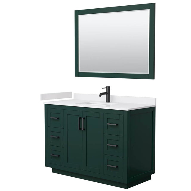 Wyndham Collection - Miranda 48 Inch Single Bathroom Vanity in Green, White Cultured Marble Countertop, Undermount Square Sink, Matte Black Trim, 46 Inch Mirror