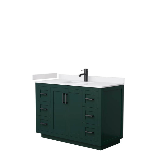 Wyndham Collection - Miranda 48 Inch Single Bathroom Vanity in Green, White Cultured Marble Countertop, Undermount Square Sink, Matte Black Trim