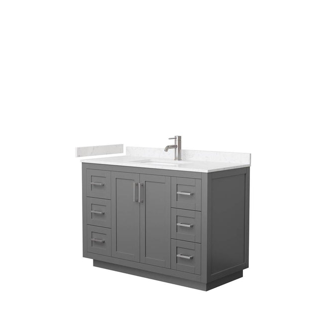 Wyndham Collection - Miranda 48 Inch Single Bathroom Vanity in Dark Gray, Carrara Cultured Marble Countertop, Undermount Square Sink, Brushed Nickel Trim