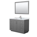 Wyndham Collection - Miranda 48 Inch Single Bathroom Vanity in Dark Gray, White Carrara Marble Countertop, Undermount Square Sink, Brushed Nickel Trim, 46 Inch Mirror