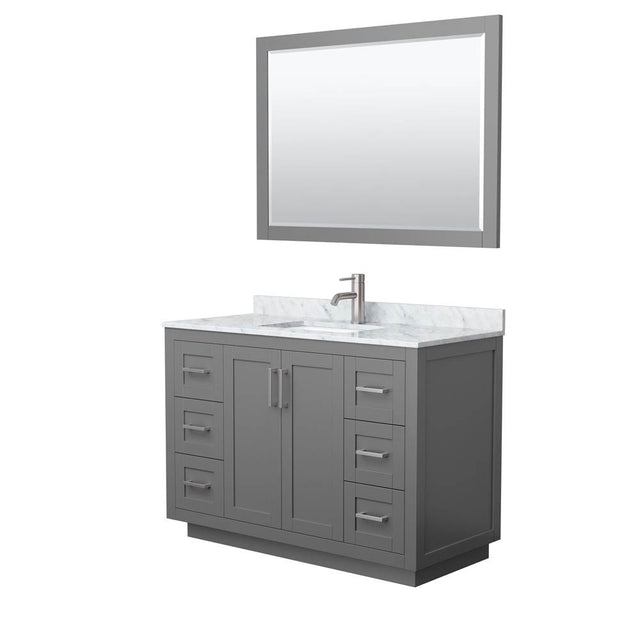 Wyndham Collection - Miranda 48 Inch Single Bathroom Vanity in Dark Gray, White Carrara Marble Countertop, Undermount Square Sink, Brushed Nickel Trim, 46 Inch Mirror