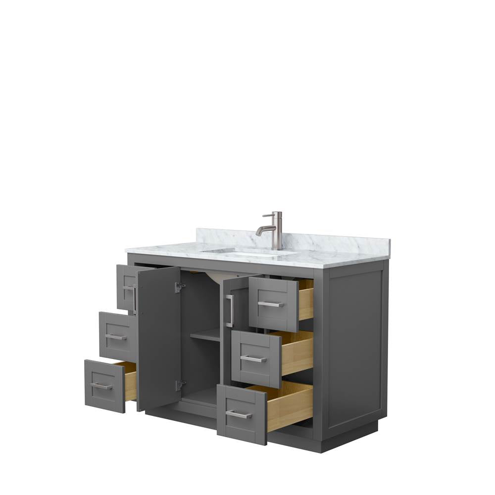 Miranda 48 Inch Single Bathroom Vanity in Dark Gray, White Carrara Marble Countertop, Undermount Square Sink, Brushed Nickel Trim