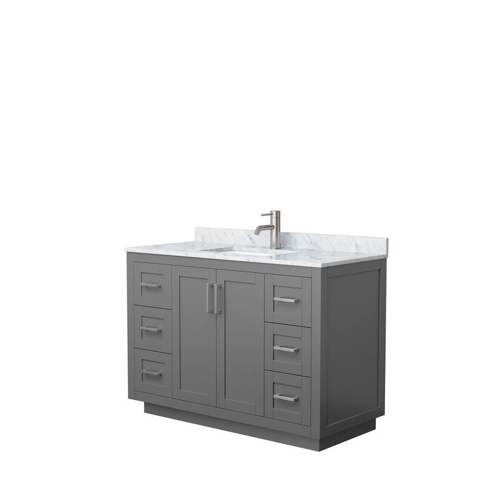 Wyndham Collection - Miranda 48 Inch Single Bathroom Vanity in Dark Gray, White Carrara Marble Countertop, Undermount Square Sink, Brushed Nickel Trim