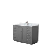 Wyndham Collection - Miranda 48 Inch Single Bathroom Vanity in Dark Gray, White Carrara Marble Countertop, Undermount Square Sink, Brushed Nickel Trim