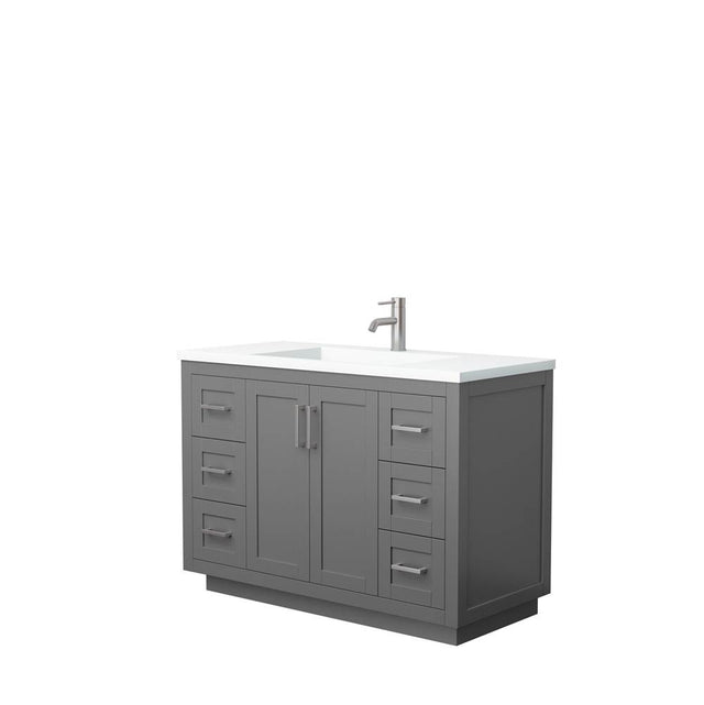 Wyndham Collection - Miranda 48 Inch Single Bathroom Vanity in Dark Gray, 1.25 Inch Thick Matte White Solid Surface Countertop, Integrated Sink, Brushed Nickel Trim