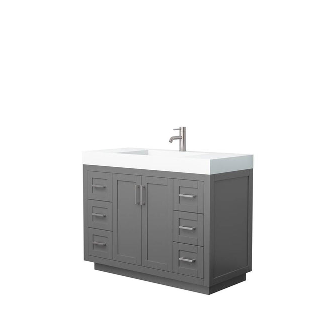 Wyndham Collection - Miranda 48 Inch Single Bathroom Vanity in Dark Gray, 4 Inch Thick Matte White Solid Surface Countertop, Integrated Sink, Brushed Nickel Trim