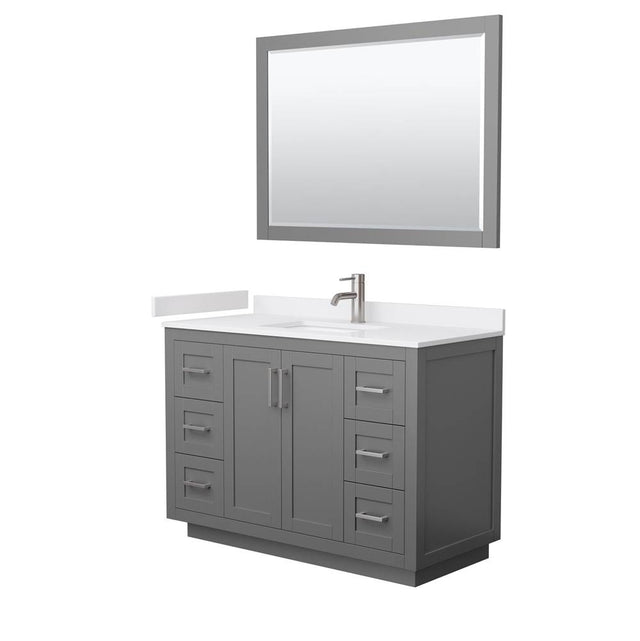 Wyndham Collection - Miranda 48 Inch Single Bathroom Vanity in Dark Gray, White Cultured Marble Countertop, Undermount Square Sink, Brushed Nickel Trim, 46 Inch Mirror