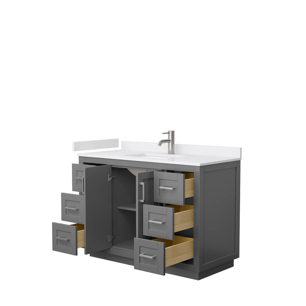 Miranda 48 Inch Single Bathroom Vanity in Dark Gray, White Cultured Marble Countertop, Undermount Square Sink, Brushed Nickel Trim