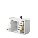 Miranda 48 Inch Single Bathroom Vanity in White, Carrara Cultured Marble Countertop, Undermount Square Sink, Matte Black Trim