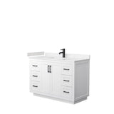 Wyndham Collection - Miranda 48 Inch Single Bathroom Vanity in White, Carrara Cultured Marble Countertop, Undermount Square Sink, Matte Black Trim