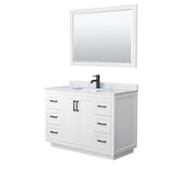 Wyndham Collection - Miranda 48 Inch Single Bathroom Vanity in White, White Carrara Marble Countertop, Undermount Square Sink, Matte Black Trim, 46 Inch Mirror