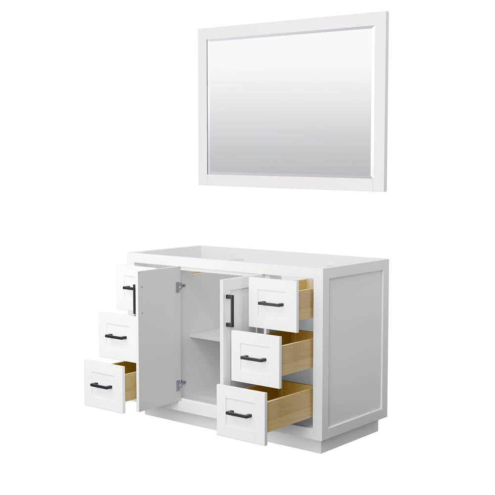 Miranda 48 Inch Single Bathroom Vanity in White, No Countertop, No Sink, Matte Black Trim, 46 Inch Mirror