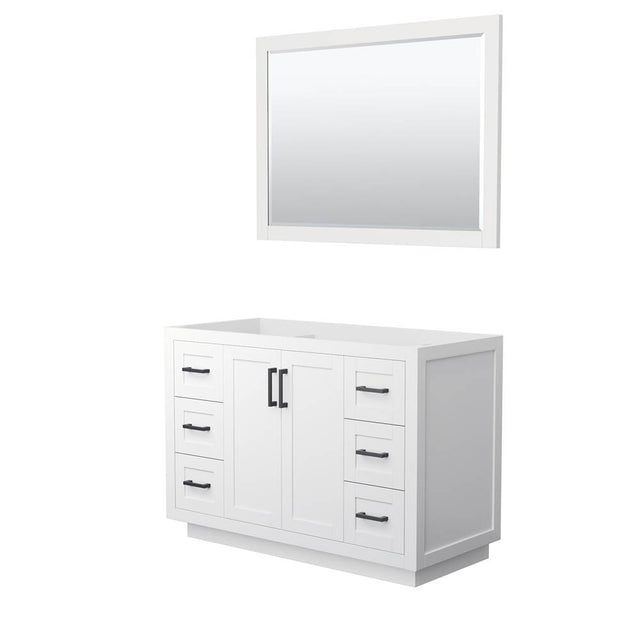 Wyndham Collection - Miranda 48 Inch Single Bathroom Vanity in White, No Countertop, No Sink, Matte Black Trim, 46 Inch Mirror