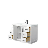 Miranda 48 Inch Single Bathroom Vanity in White, 1.25 Inch Thick Matte White Solid Surface Countertop, Integrated Sink, Matte Black Trim
