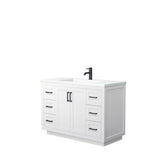 Wyndham Collection - Miranda 48 Inch Single Bathroom Vanity in White, 1.25 Inch Thick Matte White Solid Surface Countertop, Integrated Sink, Matte Black Trim