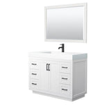 Wyndham Collection - Miranda 48 Inch Single Bathroom Vanity in White, 4 Inch Thick Matte White Solid Surface Countertop, Integrated Sink, Matte Black Trim, 46 Inch Mirror