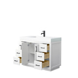 Miranda 48 Inch Single Bathroom Vanity in White, 4 Inch Thick Matte White Solid Surface Countertop, Integrated Sink, Matte Black Trim