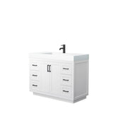 Wyndham Collection - Miranda 48 Inch Single Bathroom Vanity in White, 4 Inch Thick Matte White Solid Surface Countertop, Integrated Sink, Matte Black Trim