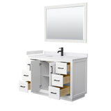 Miranda 48 Inch Single Bathroom Vanity in White, White Cultured Marble Countertop, Undermount Square Sink, Matte Black Trim, 46 Inch Mirror