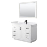 Wyndham Collection - Miranda 48 Inch Single Bathroom Vanity in White, White Cultured Marble Countertop, Undermount Square Sink, Matte Black Trim, 46 Inch Mirror