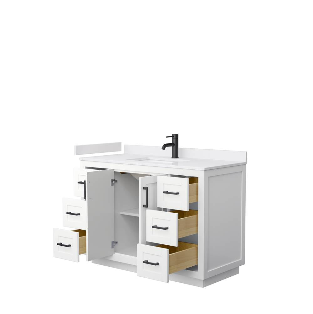 Miranda 48 Inch Single Bathroom Vanity in White, White Cultured Marble Countertop, Undermount Square Sink, Matte Black Trim
