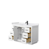 Miranda 48 Inch Single Bathroom Vanity in White, White Cultured Marble Countertop, Undermount Square Sink, Matte Black Trim