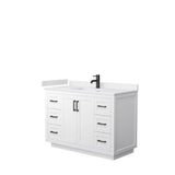 Wyndham Collection - Miranda 48 Inch Single Bathroom Vanity in White, White Cultured Marble Countertop, Undermount Square Sink, Matte Black Trim