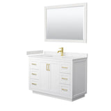 Wyndham Collection - Miranda 48 Inch Single Bathroom Vanity in White, Carrara Cultured Marble Countertop, Undermount Square Sink, Brushed Gold Trim, 46 Inch Mirror