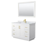 Wyndham Collection - Miranda 48 Inch Single Bathroom Vanity in White, White Carrara Marble Countertop, Undermount Square Sink, Brushed Gold Trim, 46 Inch Mirror