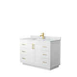 Wyndham Collection - Miranda 48 Inch Single Bathroom Vanity in White, White Carrara Marble Countertop, Undermount Square Sink, Brushed Gold Trim