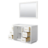Miranda 48 Inch Single Bathroom Vanity in White, No Countertop, No Sink, Brushed Gold Trim, 46 Inch Mirror