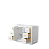 Miranda 48 Inch Single Bathroom Vanity in White, No Countertop, No Sink, Brushed Gold Trim