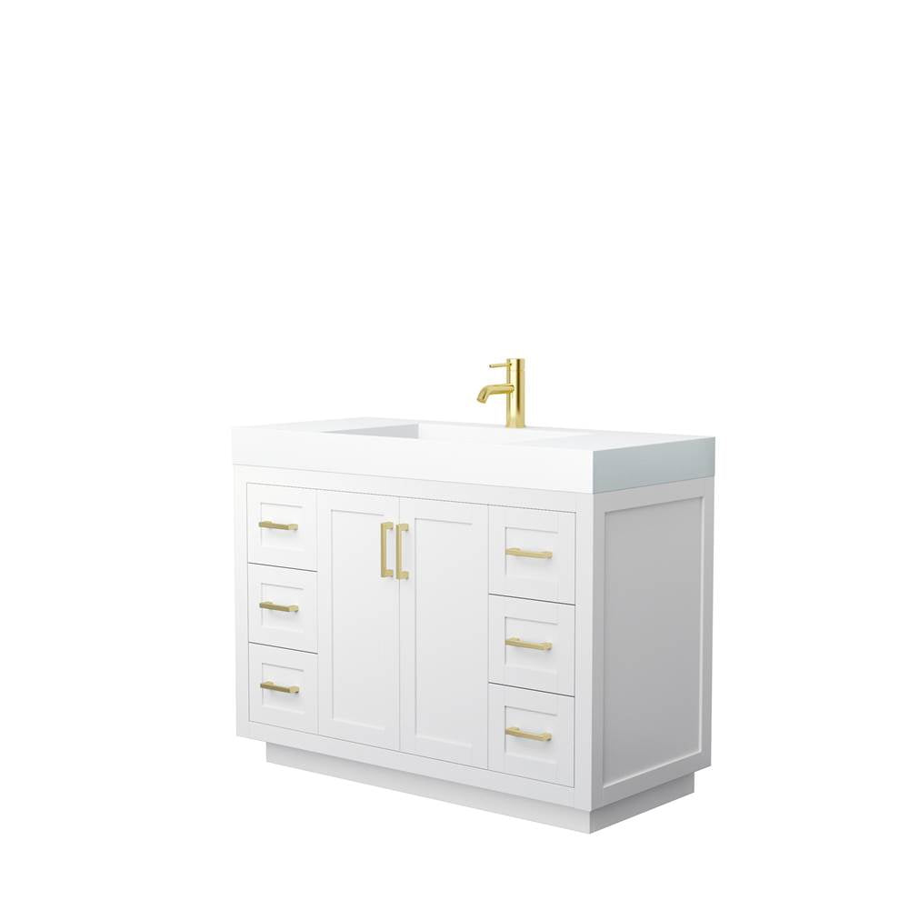 Wyndham Collection - Miranda 48 Inch Single Bathroom Vanity in White, 4 Inch Thick Matte White Solid Surface Countertop, Integrated Sink, Brushed Gold Trim