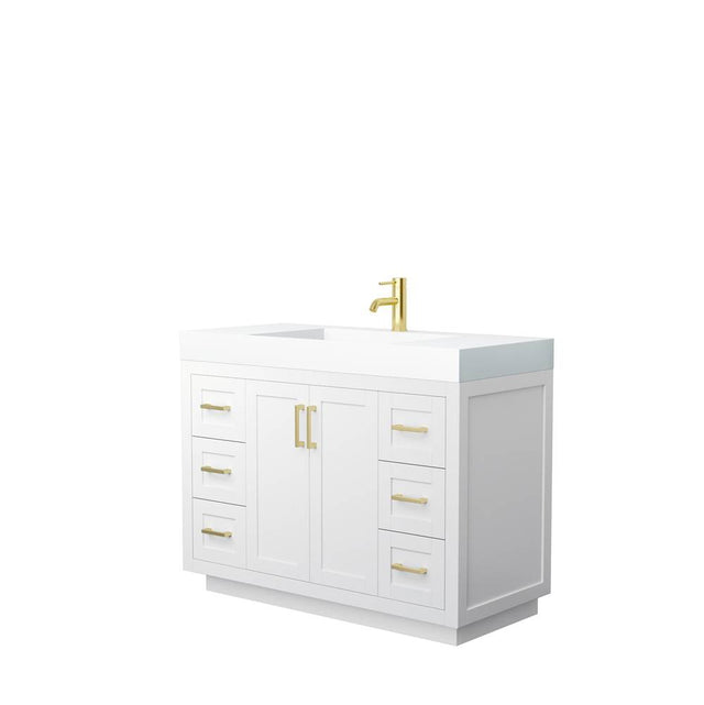 Wyndham Collection - Miranda 48 Inch Single Bathroom Vanity in White, 4 Inch Thick Matte White Solid Surface Countertop, Integrated Sink, Brushed Gold Trim