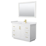 Wyndham Collection - Miranda 48 Inch Single Bathroom Vanity in White, White Cultured Marble Countertop, Undermount Square Sink, Brushed Gold Trim, 46 Inch Mirror