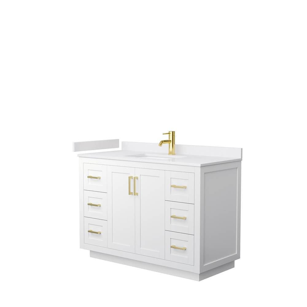 Wyndham Collection - Miranda 48 Inch Single Bathroom Vanity in White, White Cultured Marble Countertop, Undermount Square Sink, Brushed Gold Trim