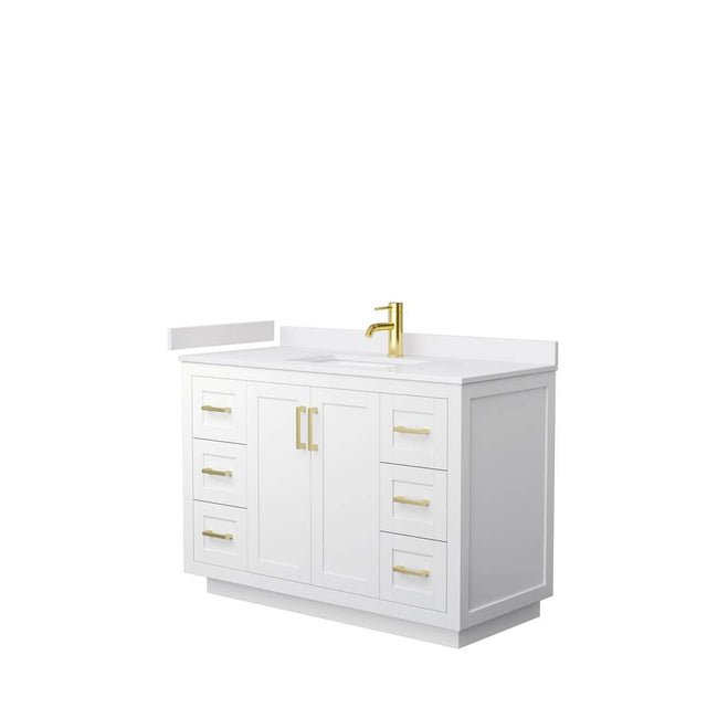 Wyndham Collection - Miranda 48 Inch Single Bathroom Vanity in White, White Cultured Marble Countertop, Undermount Square Sink, Brushed Gold Trim