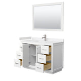 Miranda 48 Inch Single Bathroom Vanity in White, Carrara Cultured Marble Countertop, Undermount Square Sink, Brushed Nickel Trim, 46 Inch Mirror