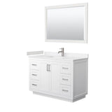 Wyndham Collection - Miranda 48 Inch Single Bathroom Vanity in White, Carrara Cultured Marble Countertop, Undermount Square Sink, Brushed Nickel Trim, 46 Inch Mirror