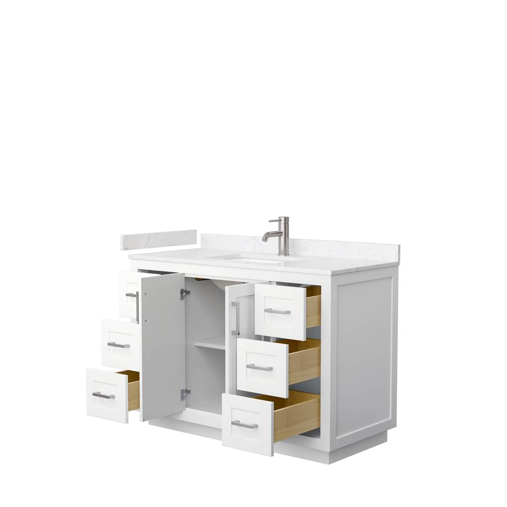 Miranda 48 Inch Single Bathroom Vanity in White, Carrara Cultured Marble Countertop, Undermount Square Sink, Brushed Nickel Trim