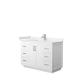 Wyndham Collection - Miranda 48 Inch Single Bathroom Vanity in White, Carrara Cultured Marble Countertop, Undermount Square Sink, Brushed Nickel Trim